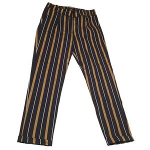 Like an Angel Women's Striped Ankle Pants Size L Navy Gold White Elastic Waist
